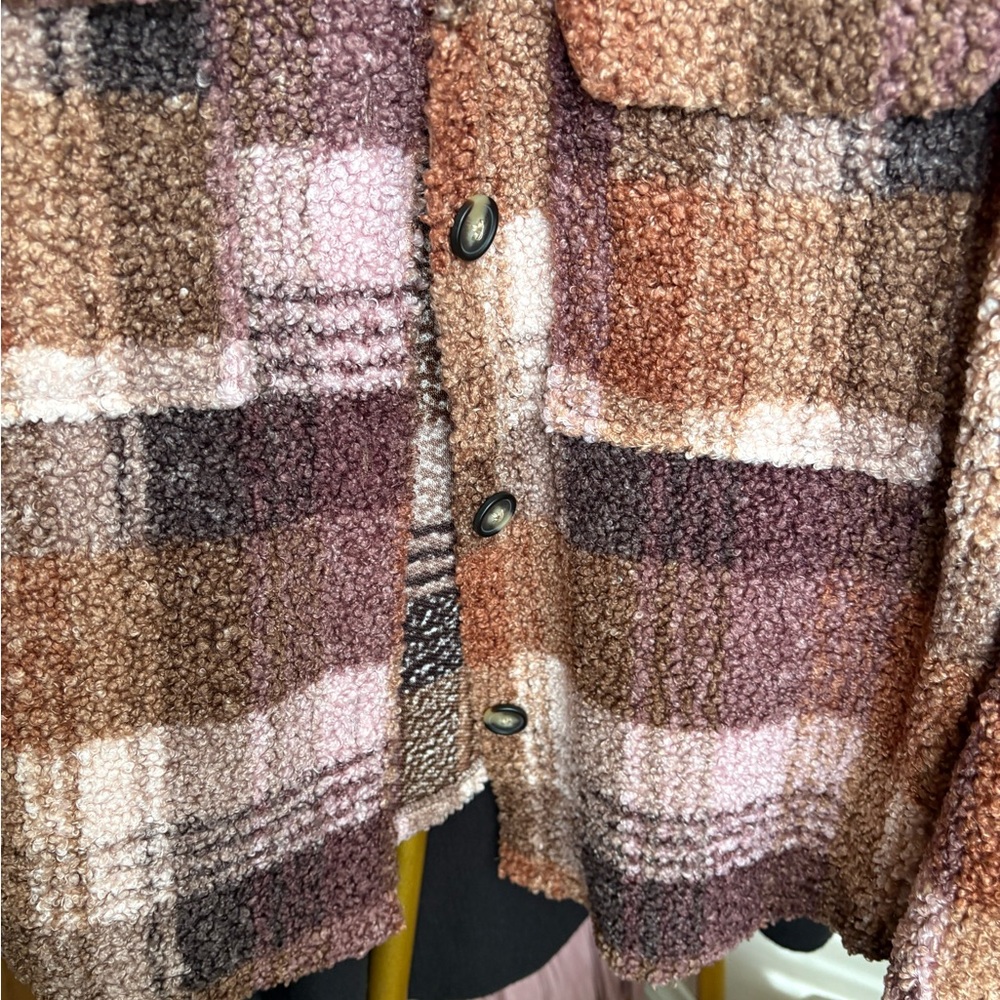 beachlunchlounge Brown and Pink Teddy Jacket shacket NWT - Picture 4 of 5
